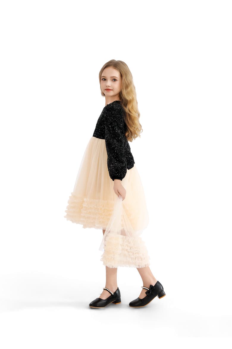 Glitter Bow-Back Tulle Gown, Alternate, color, Black
