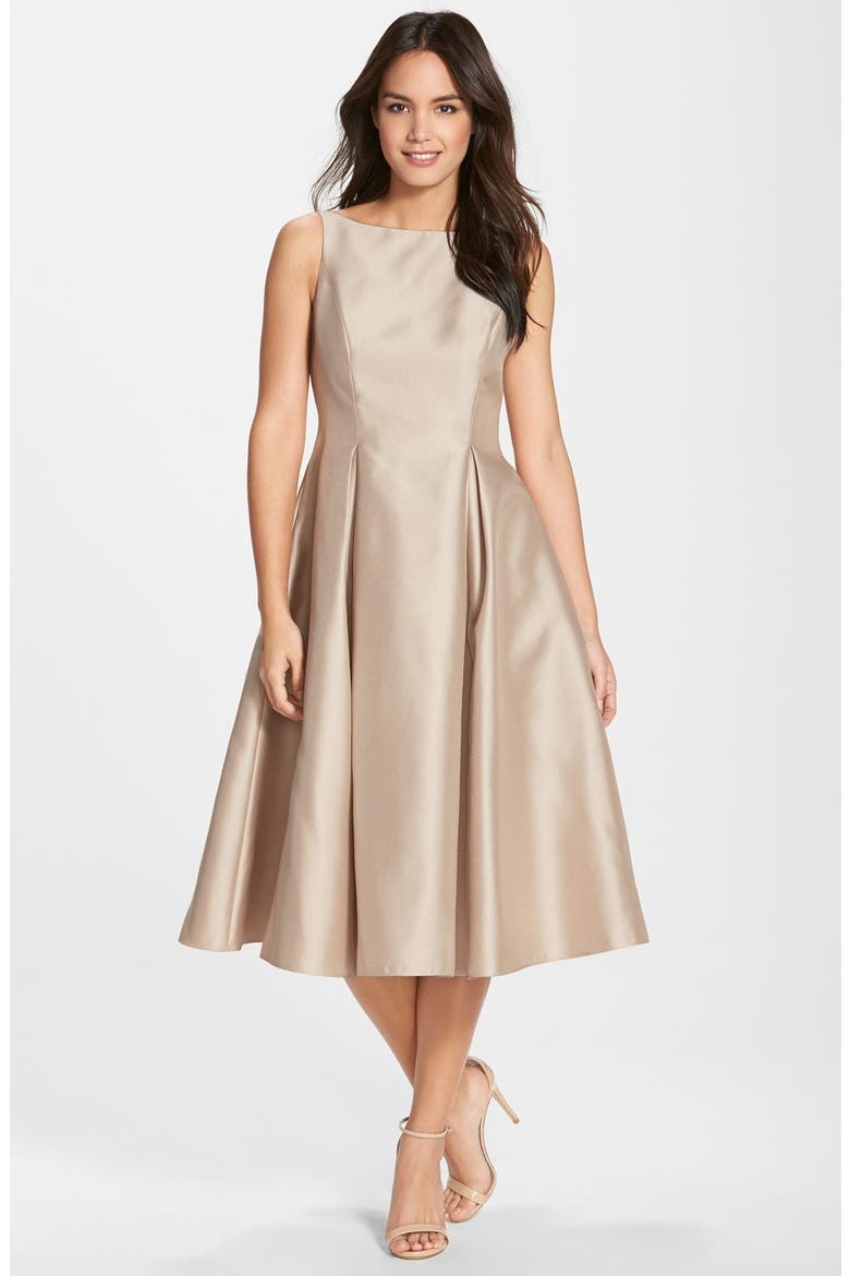 Sleeveless Mikado Fit & Flare Midi Dress, Main, color, CHAMPAGNE