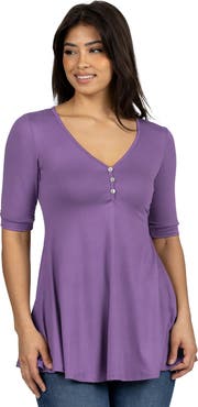 24seven Comfort Apparel Short Sleeve Tunic Top with Button Detail