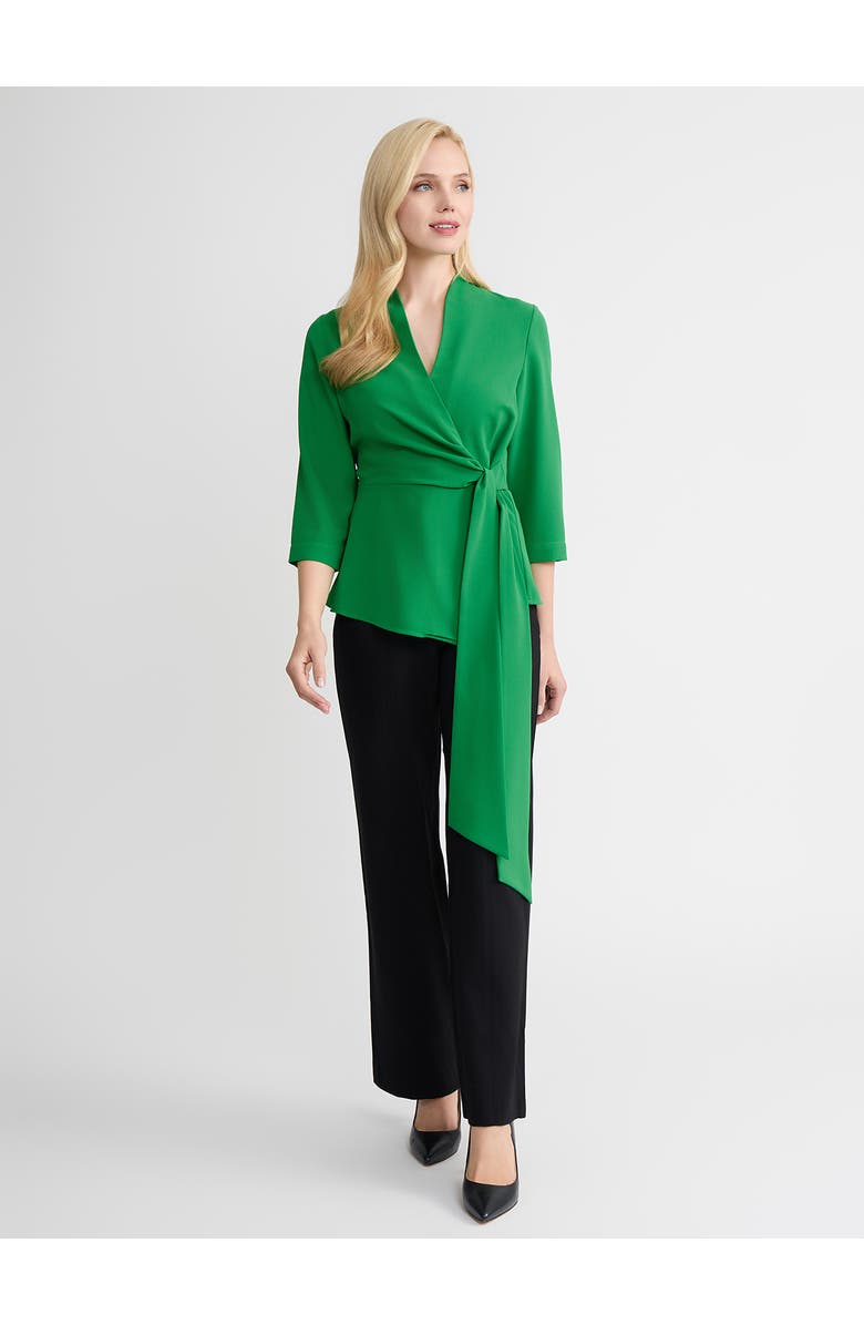 Misook Crepe de Chine Wrap Blouse, Alternate, color, Clover Field