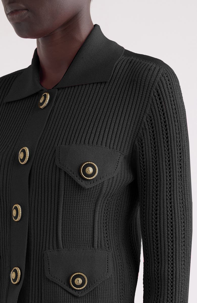 Balmain Rib Openwork Crop Cardigan, Alternate, color, 