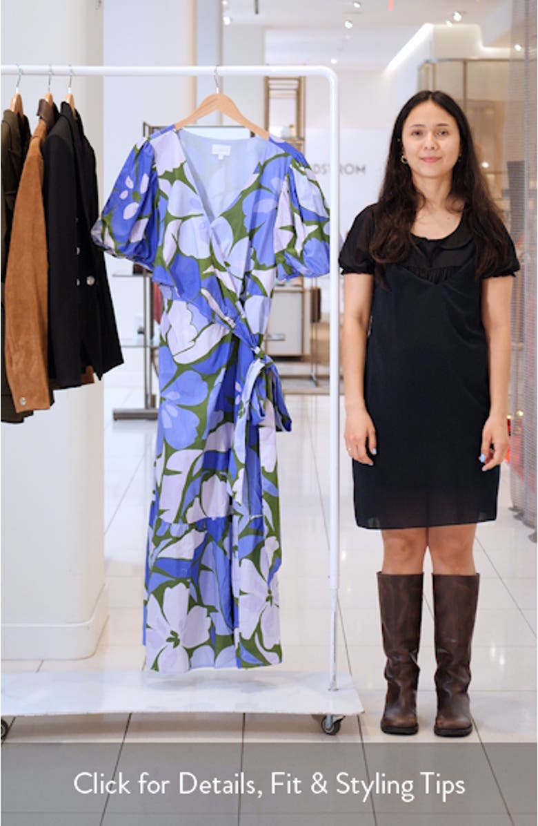 Dayana Floral Puff Sleeve Cotton Poplin Wrap Midi Dress, sales video thumbnail