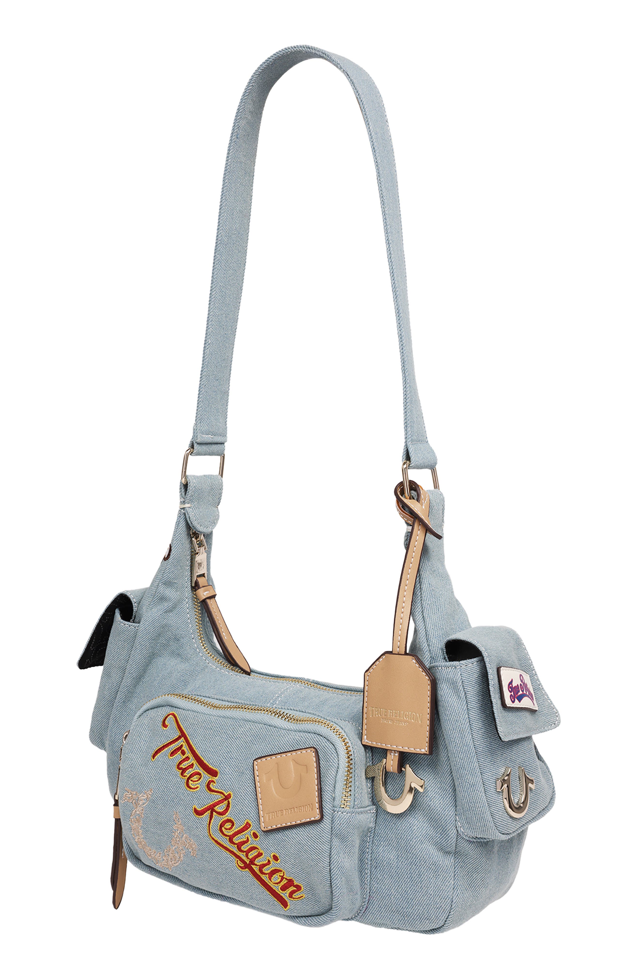 True Religion Multipatch Denim Hobo Bag, Alternate, color, Denim