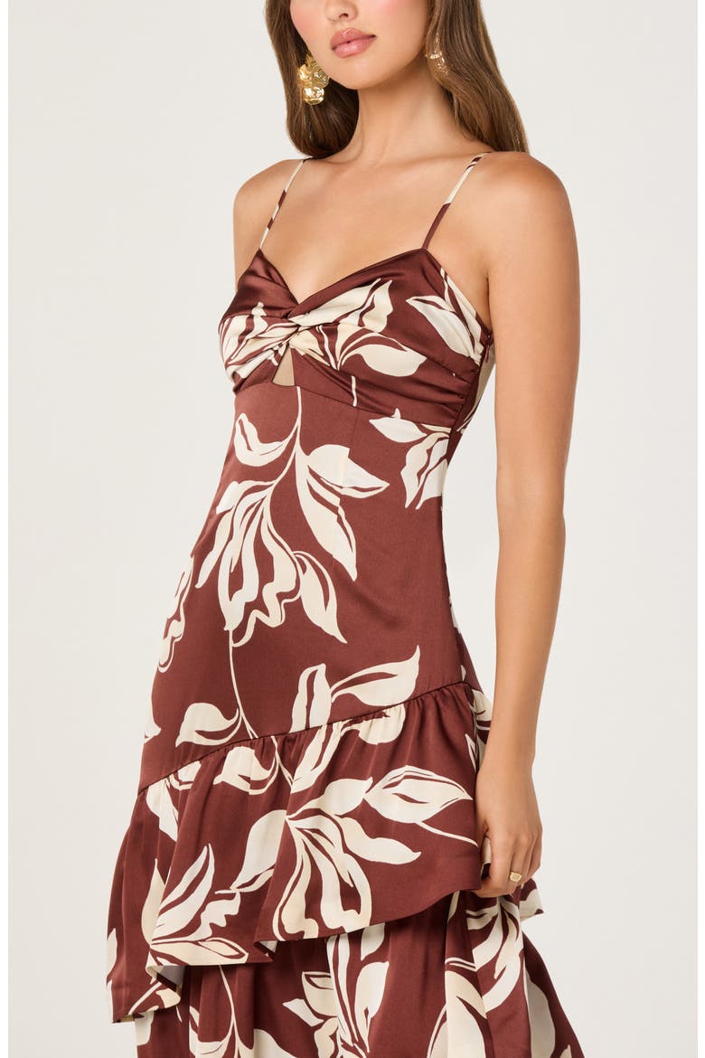 Cassia Floral Tiered Midi Dress, Alternate, color, BROWN FLORAL
