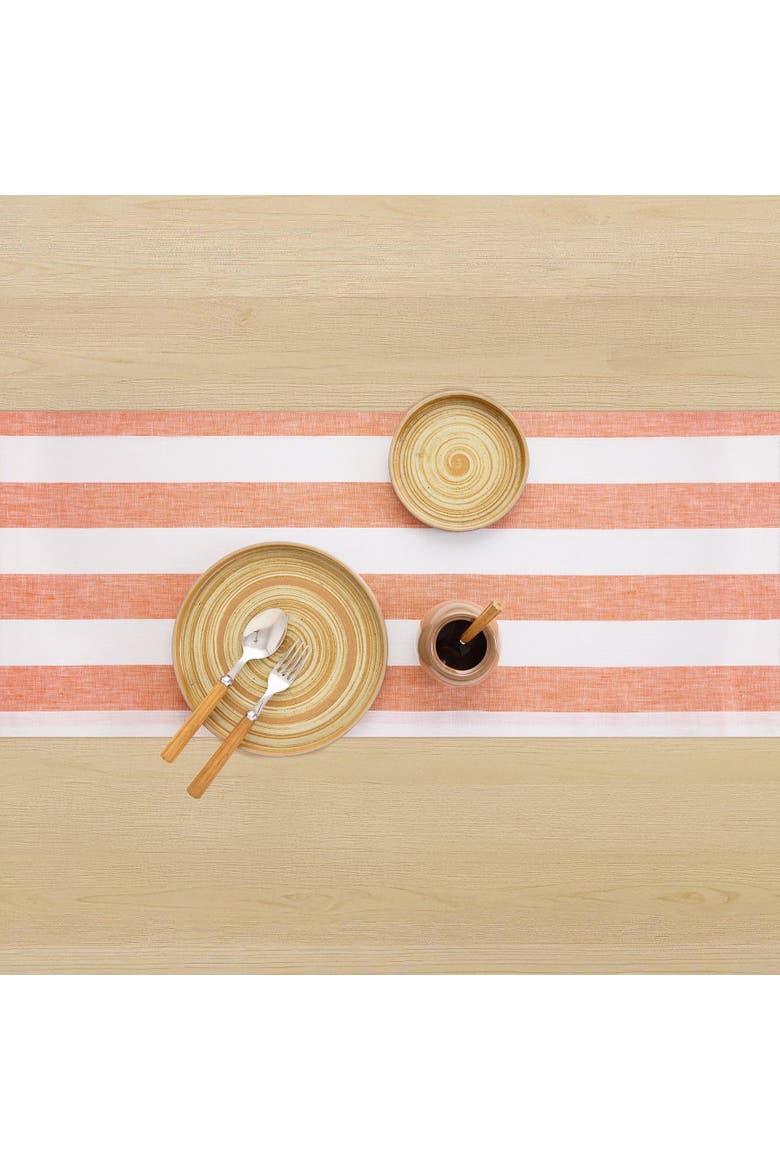 Linen Table Runner - Cabana Stripe, Alternate, color, Orange and White