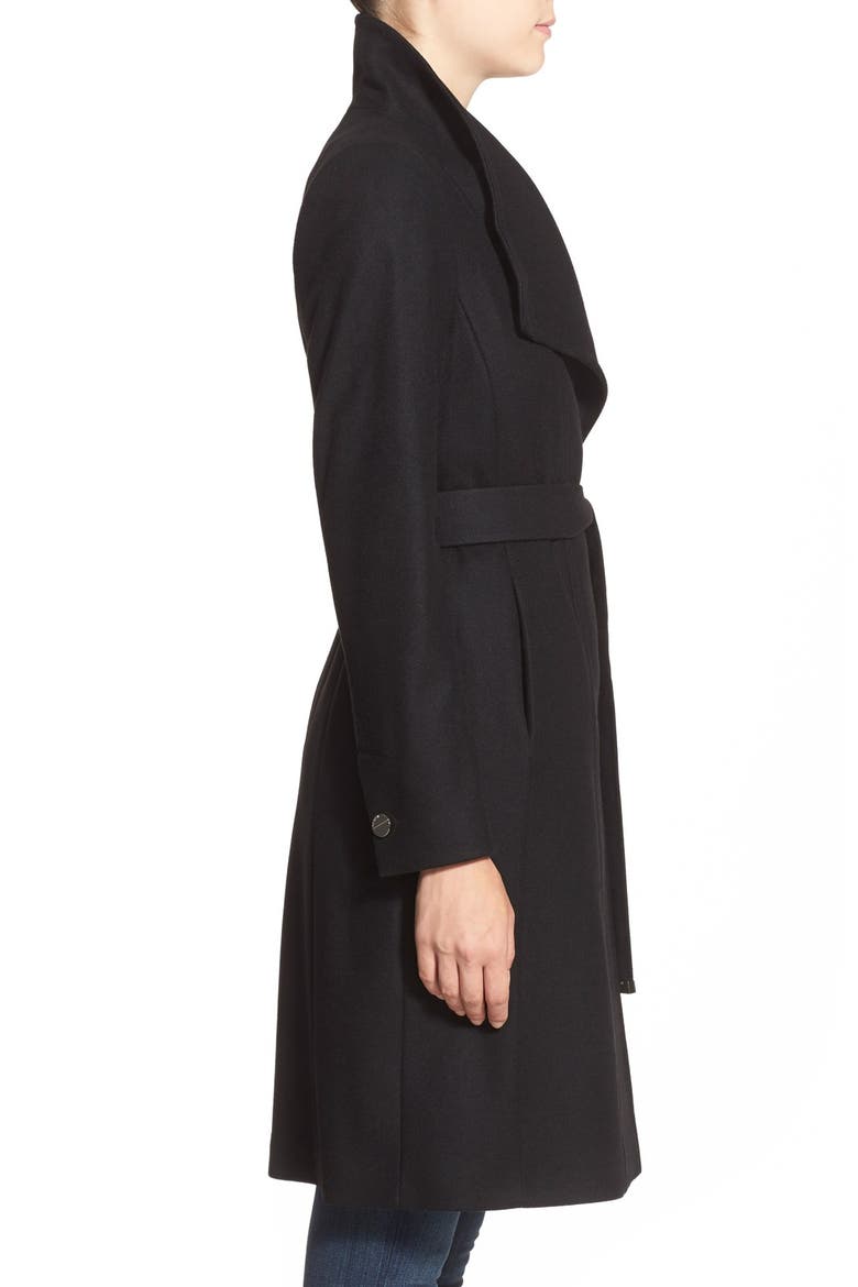 'Lorili' Funnel Neck Wool Blend Wrap Coat, Alternate, color, BLACK