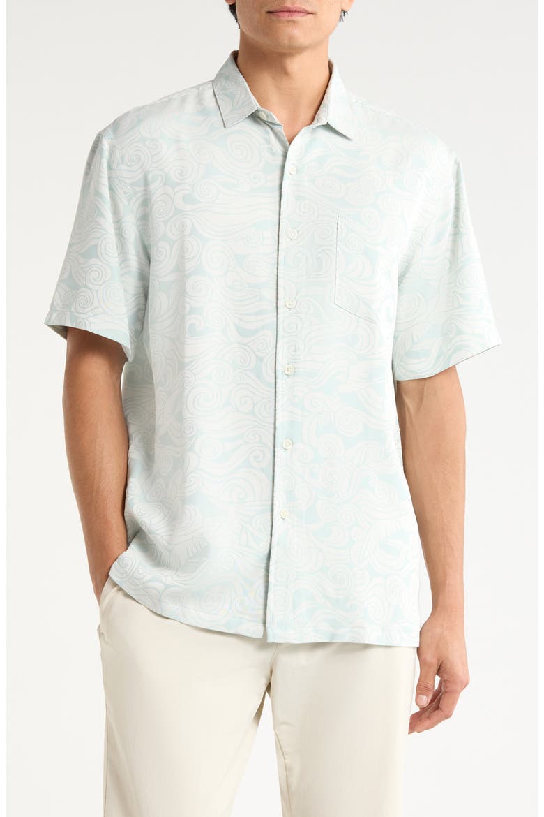 Makani Nui Jacquard Short Sleeve Button-Up Shirt, Main, color, SEASPRAY
