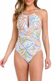La Blanca Sunbaked Jewels High Neck Keyhole One-Piece Swimsuit