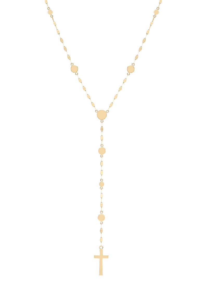 14K Gold Cross Disc Lariat Necklace, Main, color, YELLOW