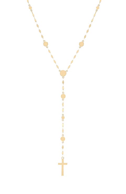 14K Gold Cross Disc Lariat Necklace