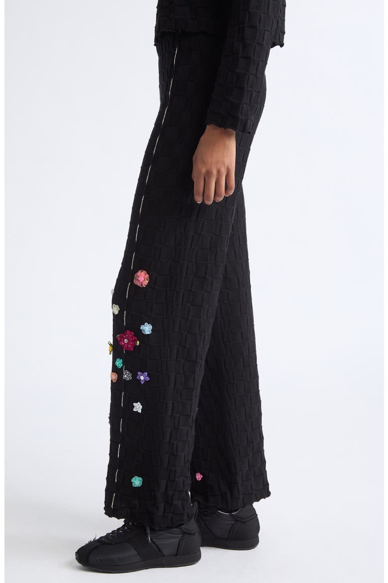 Floral Check Organic Cotton Sweater Pants, Alternate, color, BLACK