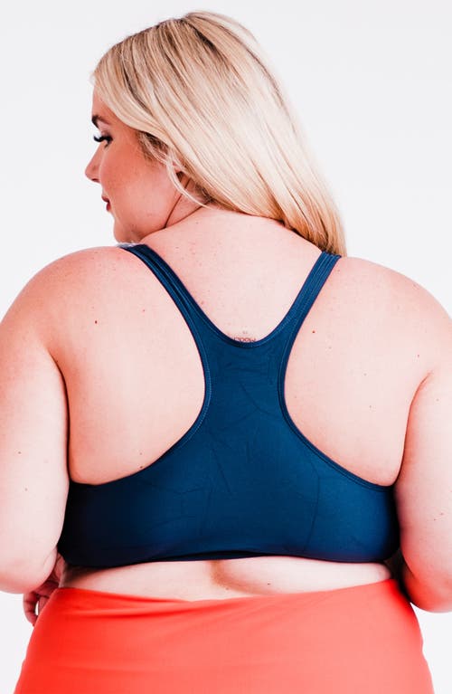 Calypsa Plus Size Racerback Swim Bra With Removable Cups In Blue
