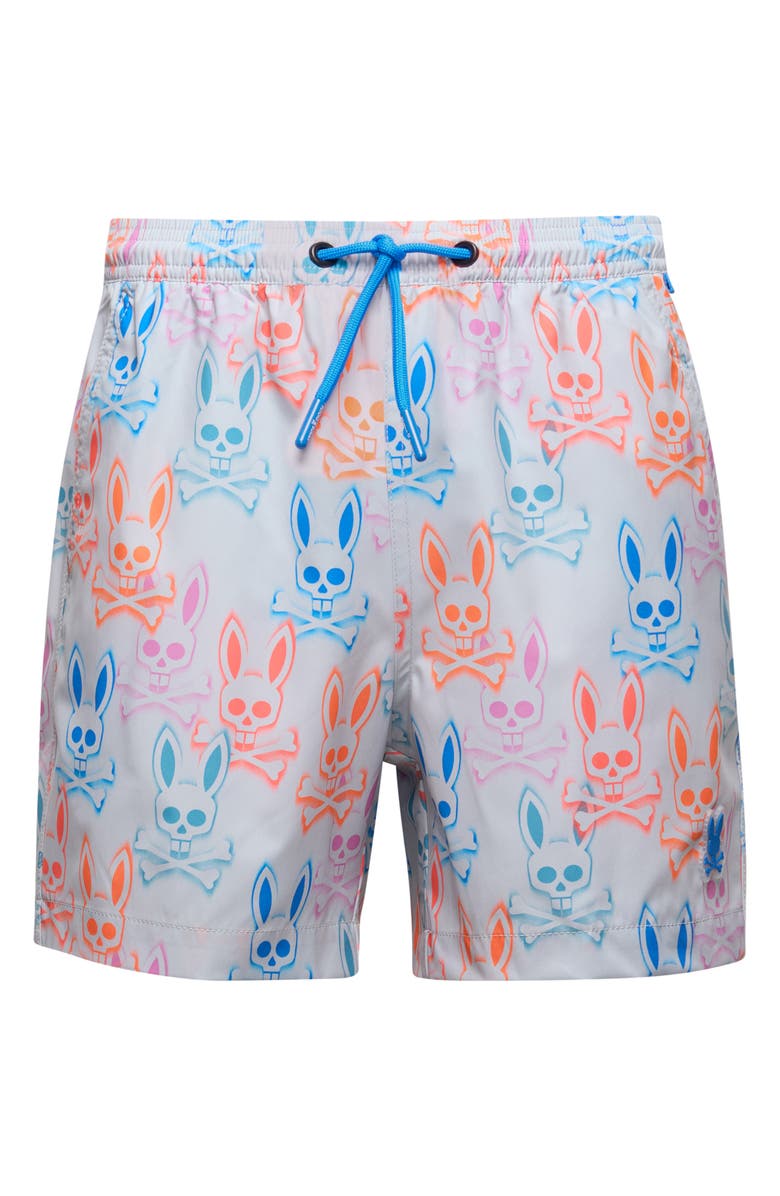 Psycho Bunny Kids' Loa Print Swim Trunks, Main, color, 