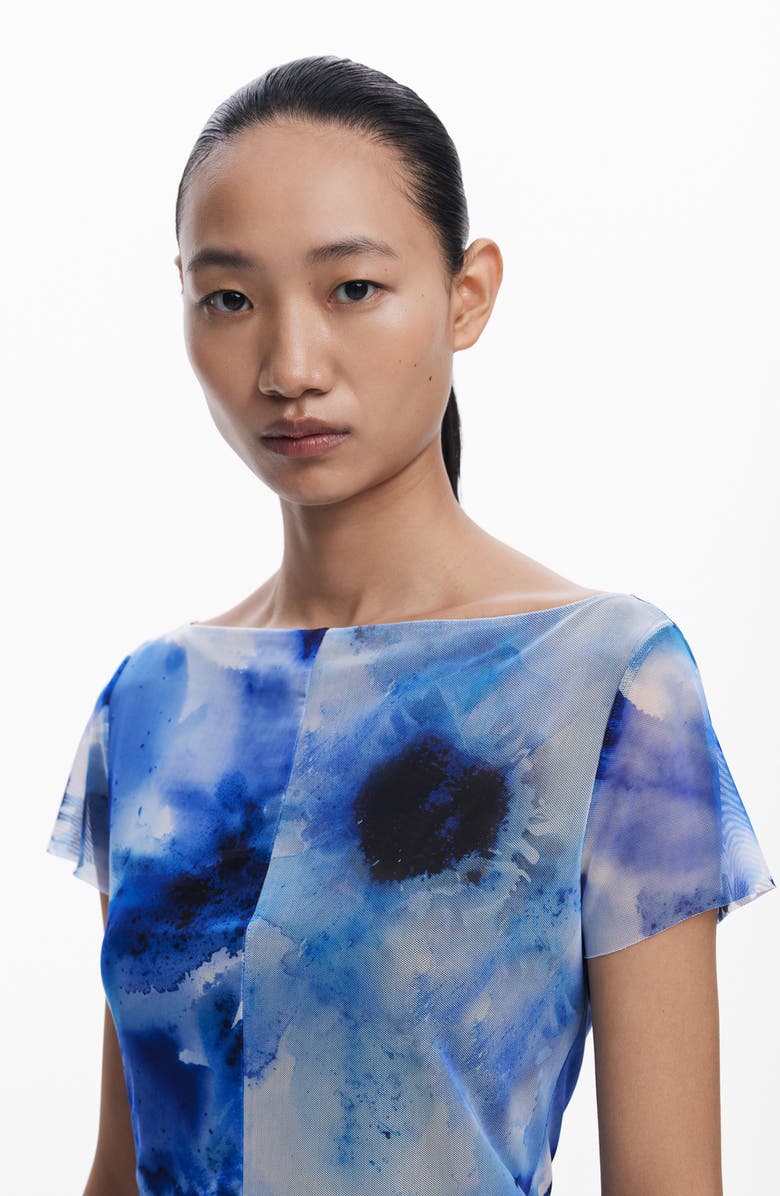 Desigual Boat Neck Mesh T-Shirt, Alternate, color, Dark Blue