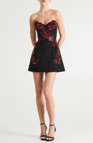 HELSI Simone Floral Appliqué Strapless Cocktail Dress