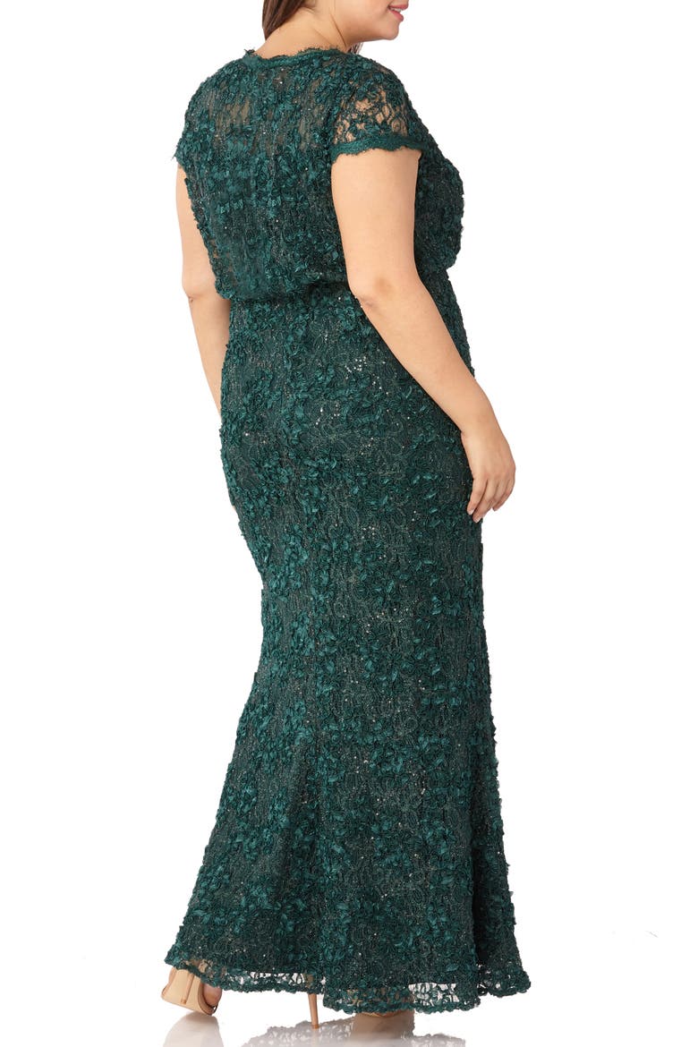 Sequin Lace Blouson Gown, Alternate, color, GREEN