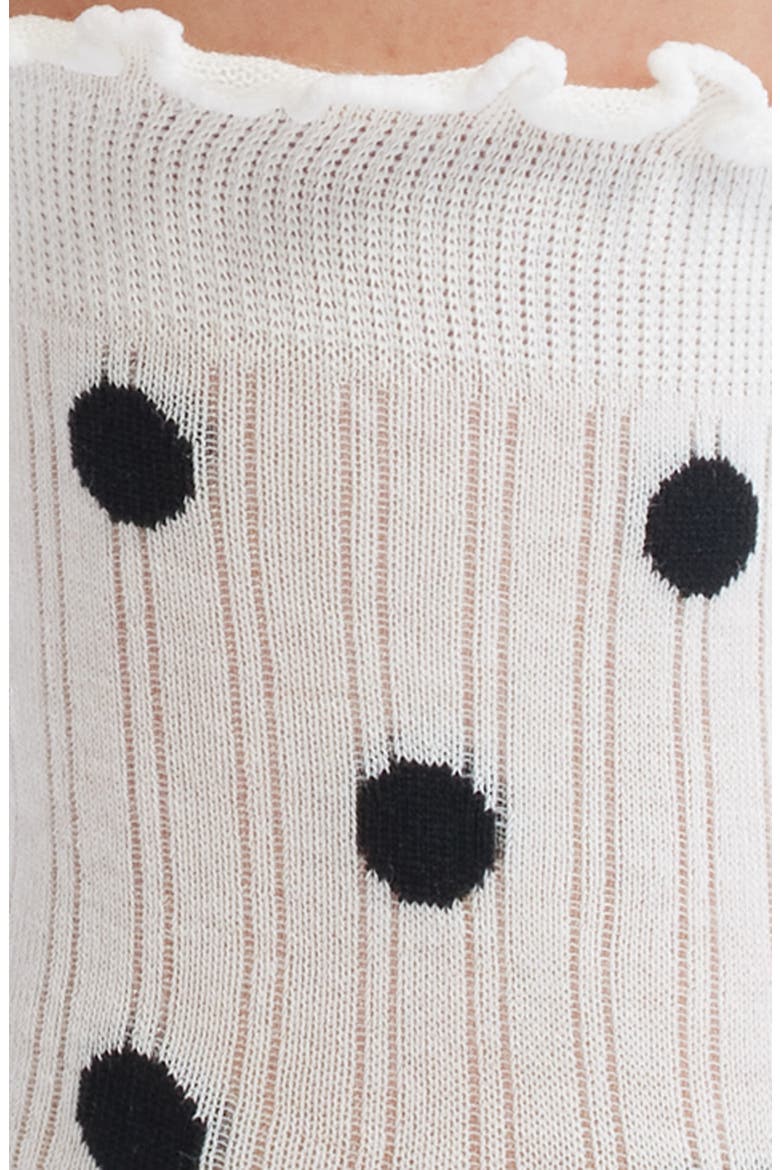 Claire Polka Dot Lettuce Edge Ankle Socks, Alternate, color, WHITE
