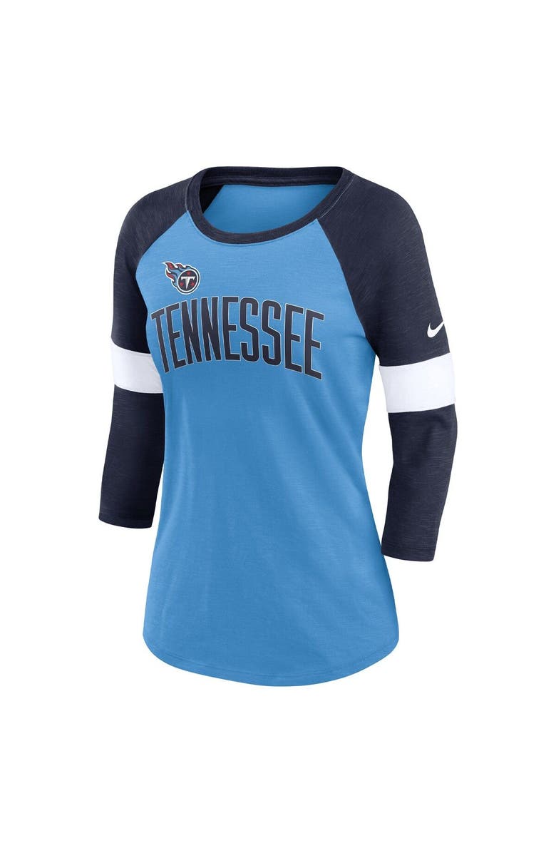 Nike Women's Nike Tennessee Titans Light Blue/Heather Navy Football Pride Raglan 3/4-Sleeve T-Shirt, Alternate, color, 