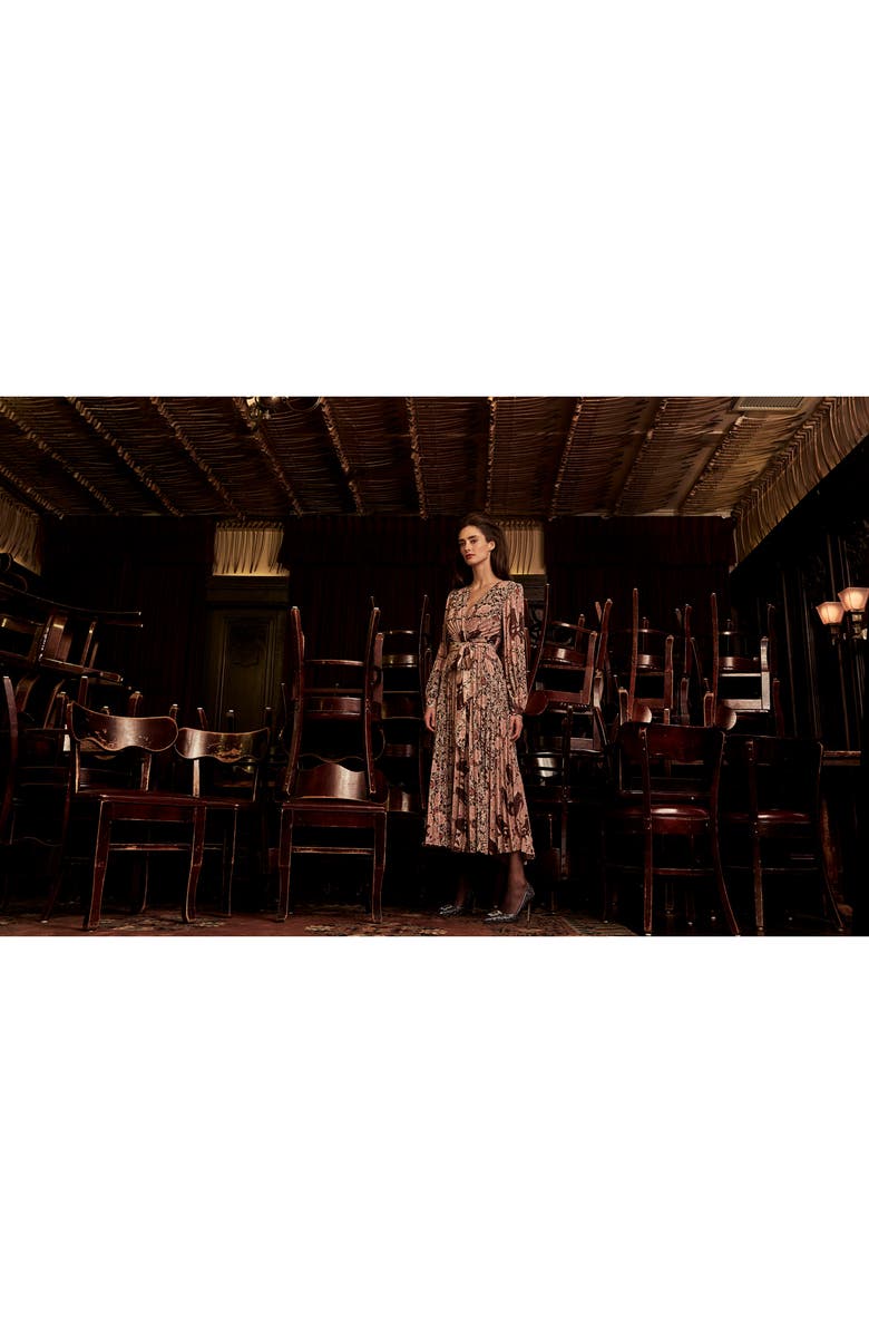 Badgley Mischka Collection Badgley Mischka Long Sleeve Floral Print Evening Dress, Alternate, color, 