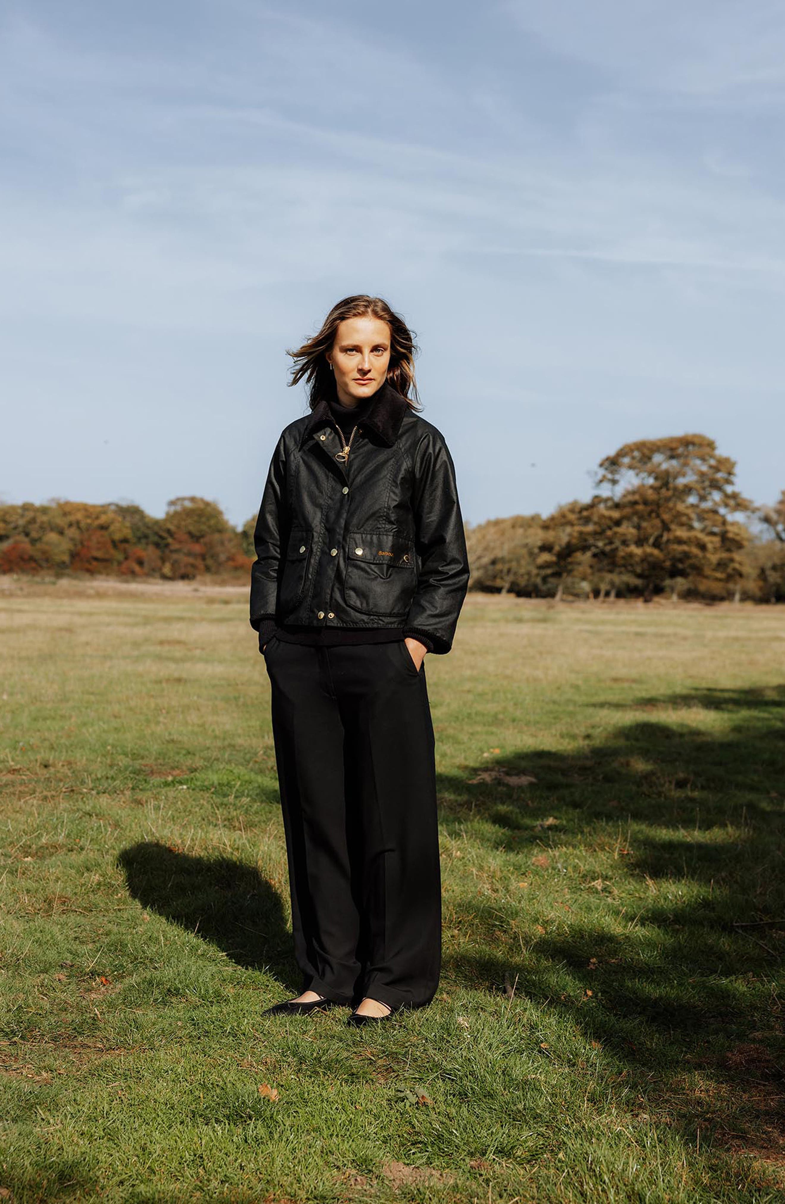 Barbour Beadnell Crop Waxed Cotton Jacket (Women) | Nordstrom