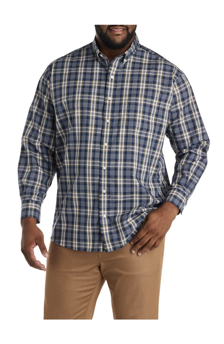 Oak Hill by DXL Big & Tall Large Plaid Sport Shirt V2, Alternate, color, Navy