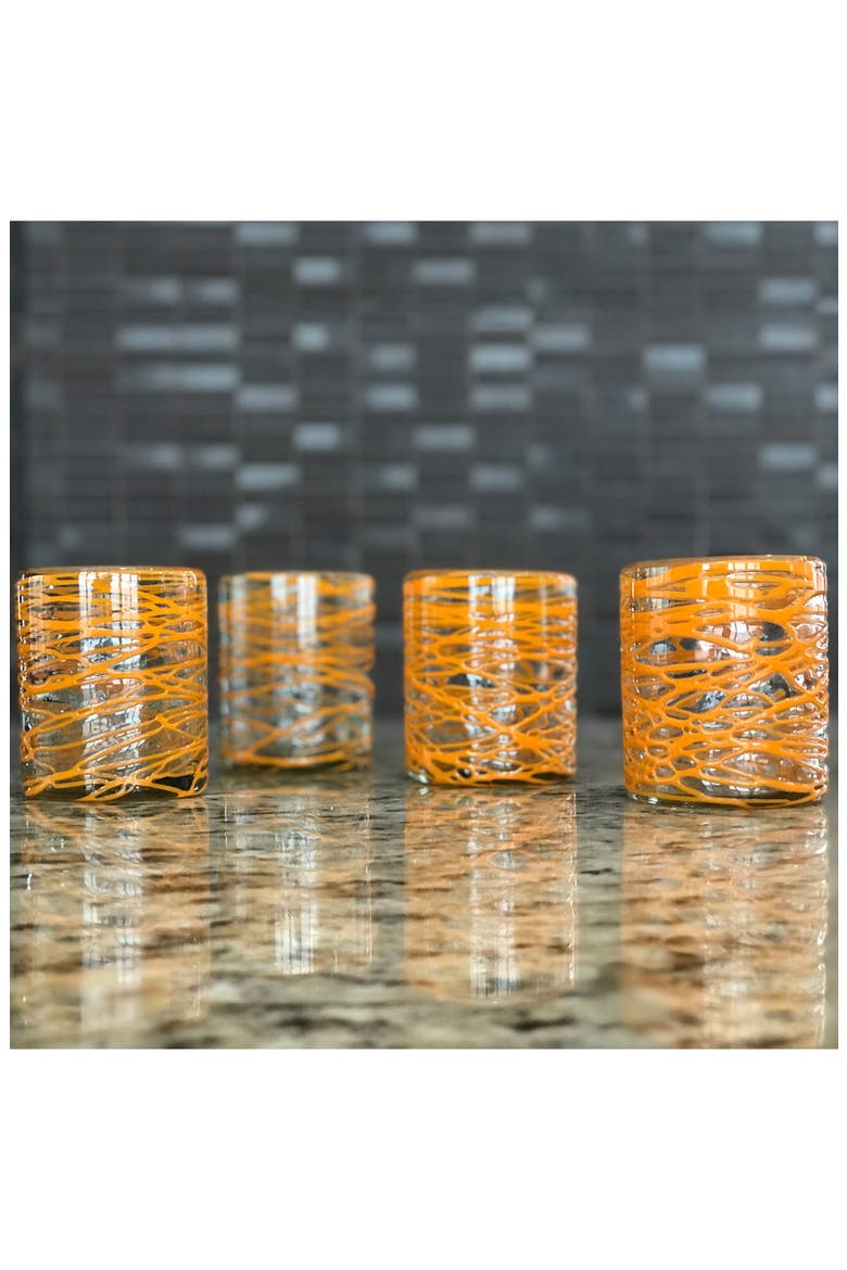 Handblown Glasses - Set of 4, Alternate, color, ORANGE SWIRL