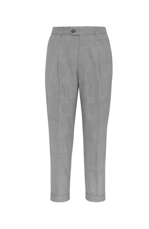 Brunello Cucinelli Prince Of Wales Trousers In Grey
