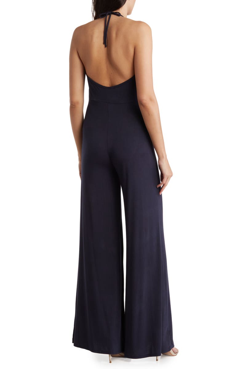 GO COUTURE Low-V Halter Jumpsuit, Alternate, color, Navy