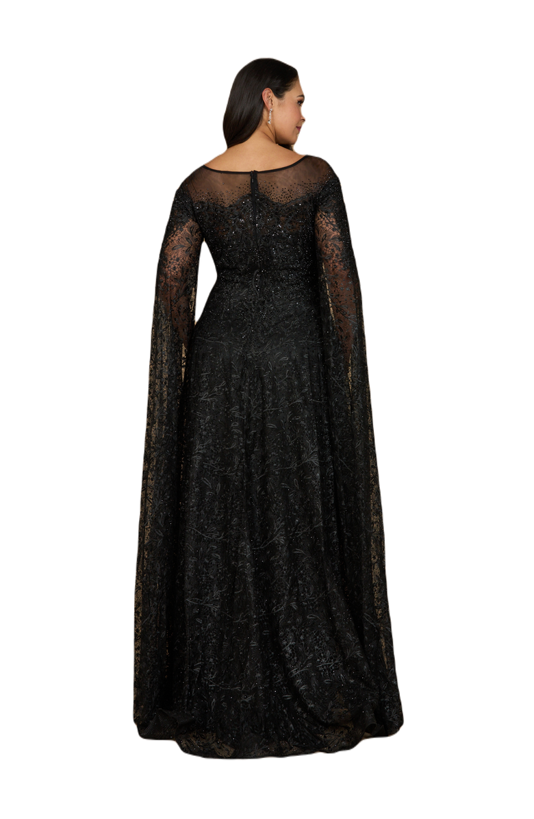 LARA New York Lace Gown with Dramatic Cape Sleeves, Alternate, color, Black