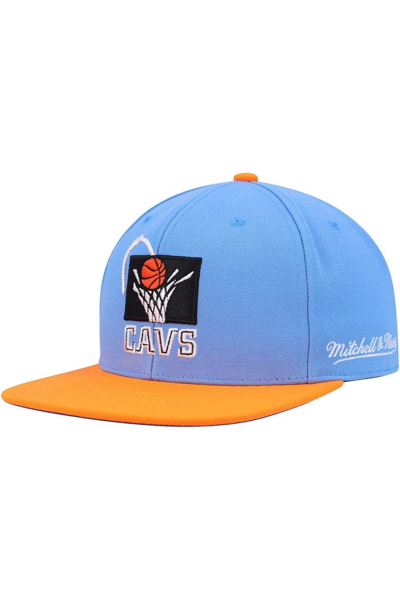 Men's Mitchell & Ness Light Blue/Orange Cleveland Cavaliers Hardwood Classics Coast to Coast Fitted Hat, Alternate, color, Light Blue