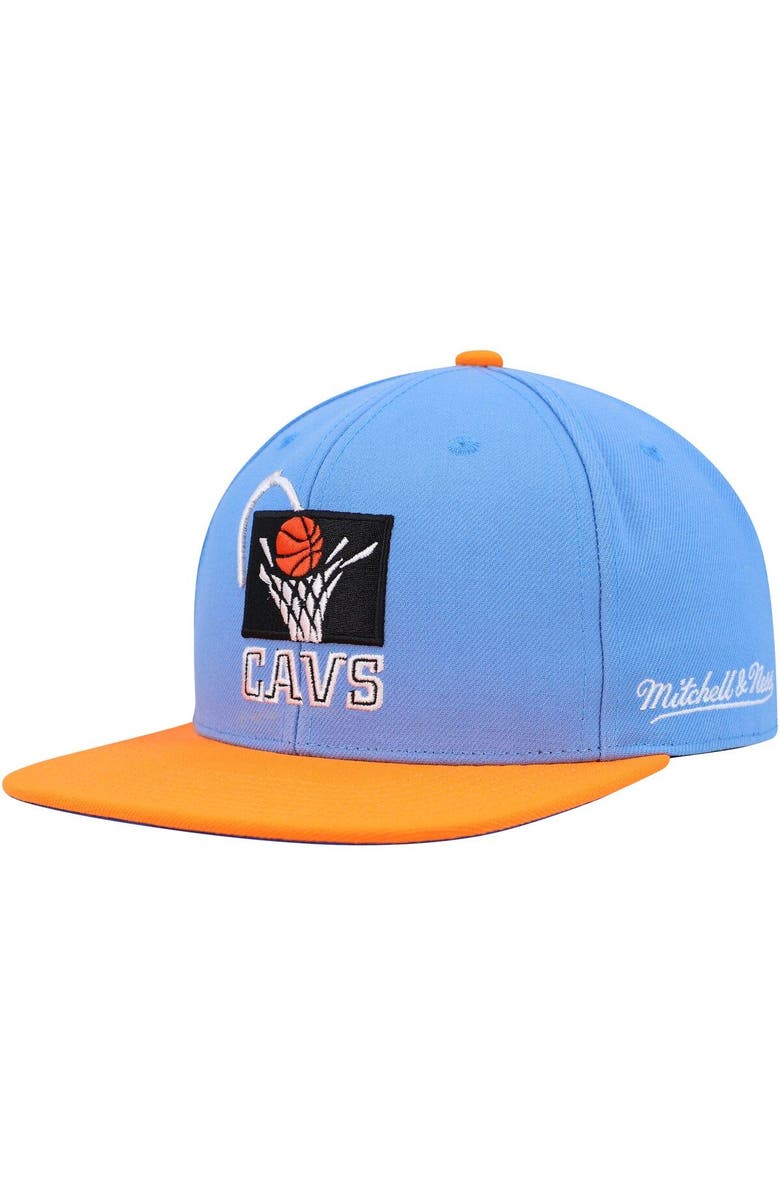 Mitchell & Ness Men's Mitchell & Ness Light Blue/Orange Cleveland Cavaliers Hardwood Classics Coast to Coast Fitted Hat, Alternate, color, 
