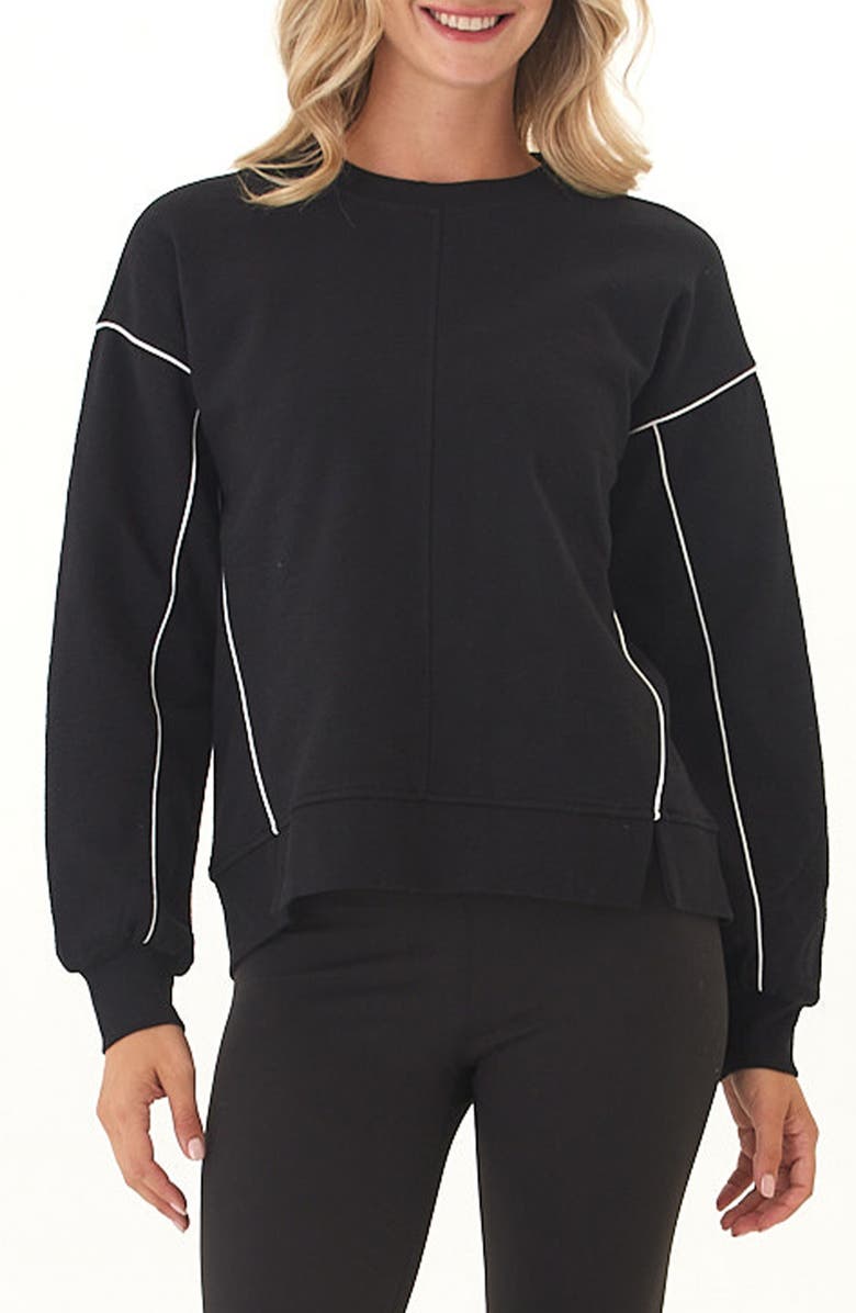 Threads 4 Thought Kiesha Piped Terry Sweatshirt, Main, color, Black/ White