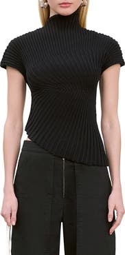 Cult Gaia Annemie Cotton Asymmetric Funnel Neck Knit Top