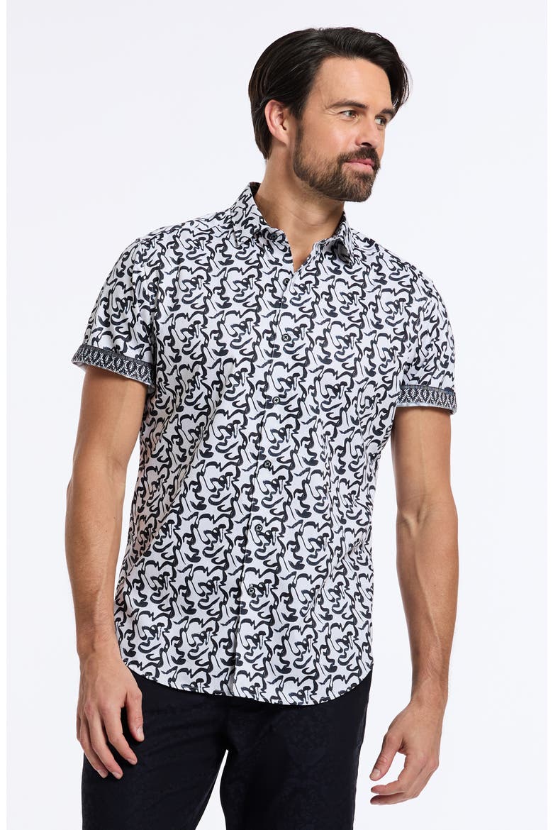 Short Sleeve Cotton Button-Up Shirt, Alternate, color, BLUE