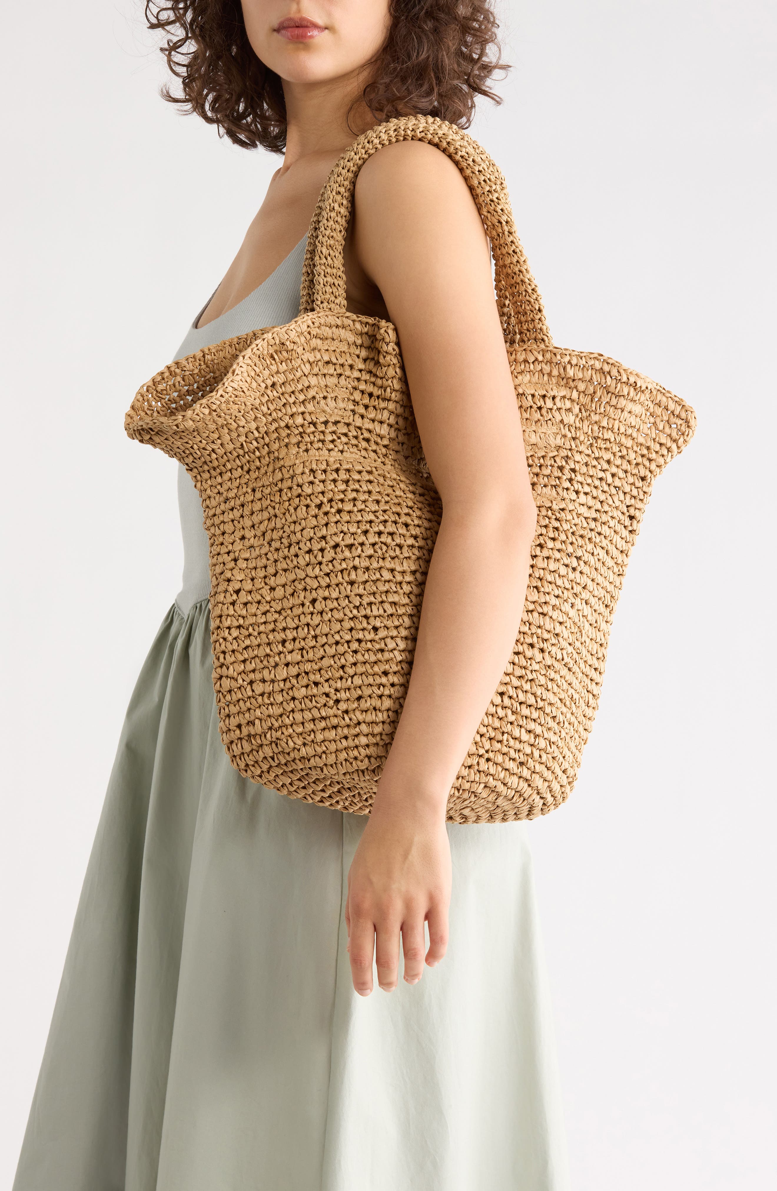 Ruffle Edge Crochet Bag, Alternate, color, DARK NATURAL