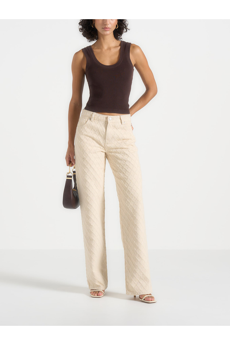 Elyssa Diamond Stitch Straight Leg Jeans, Main, color, Cream