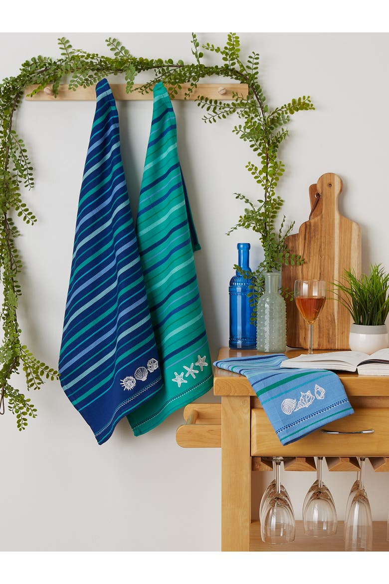 Embroidered Blue Sea Assorted Dishtowel Set/3, Alternate, color, Blue Sea
