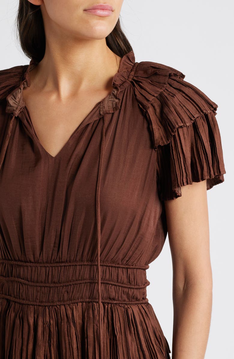 MOON RIVER Tiered Plissé Midi Dress, Alternate, color, 