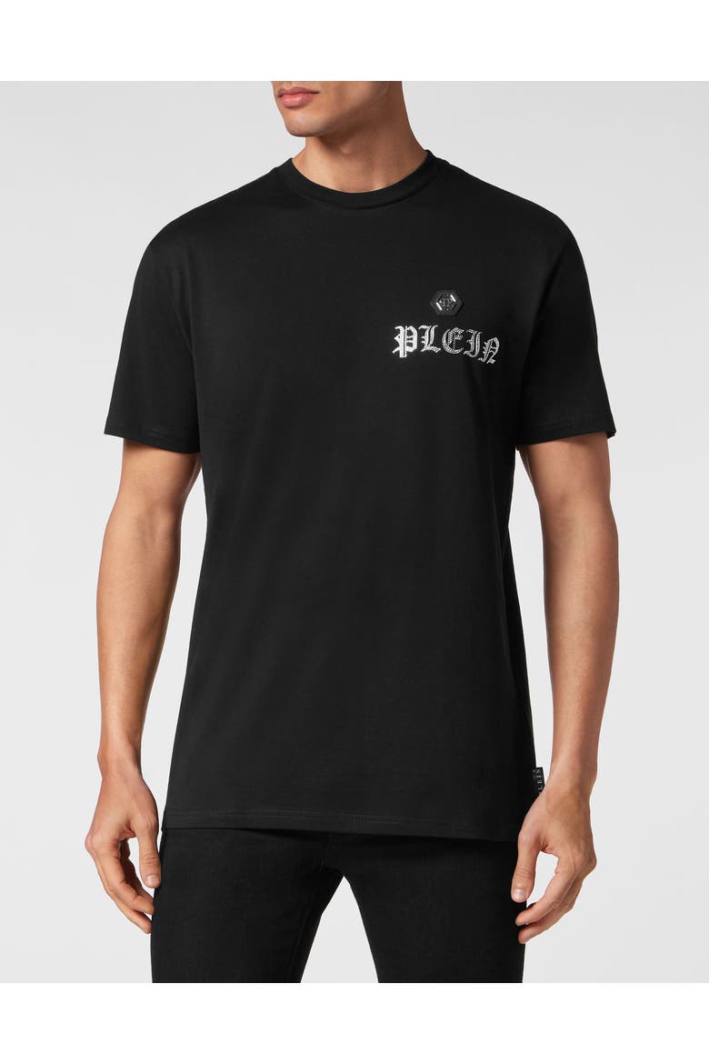 T-Shirt Round Neck Ss With Crystals Skull&Amp;Bones Men, Main, color, black