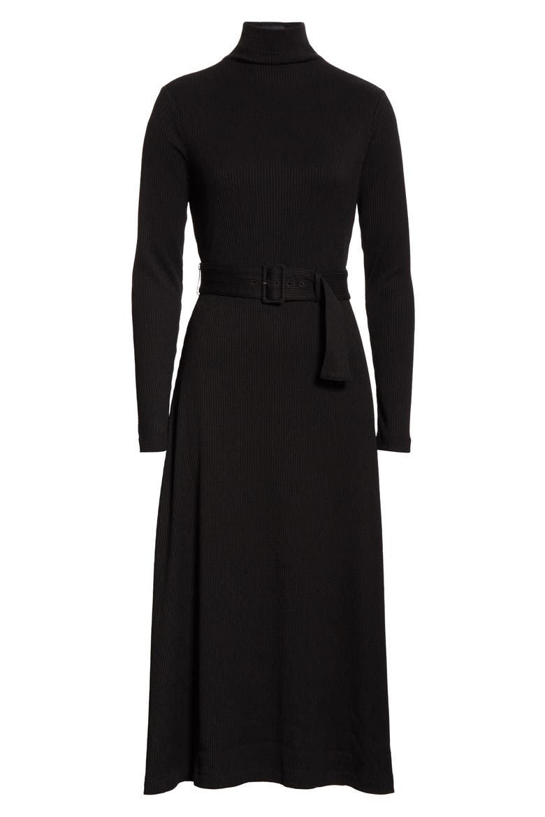 Melissah Knit Long Sleeve Midi Dress, Alternate, color, BLACK