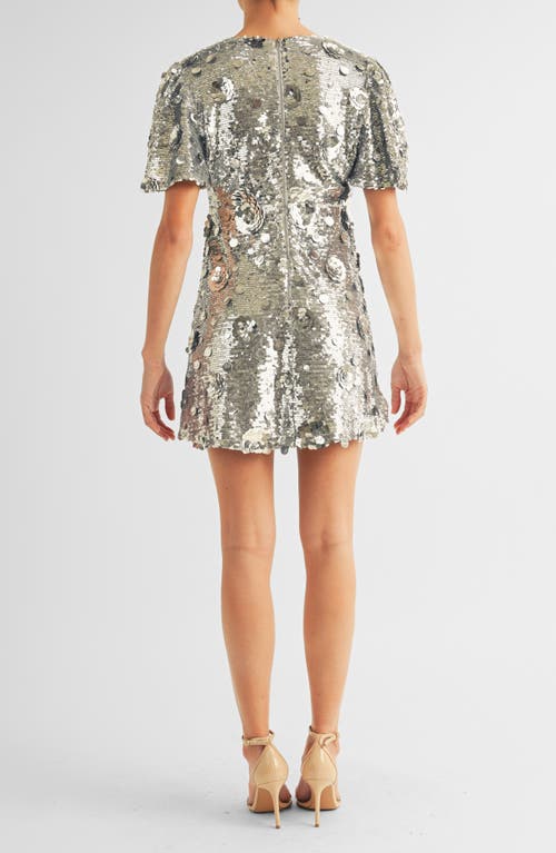 Arose Studio Luna Sequin Puff Sleeve Cocktail Minidress In Gray