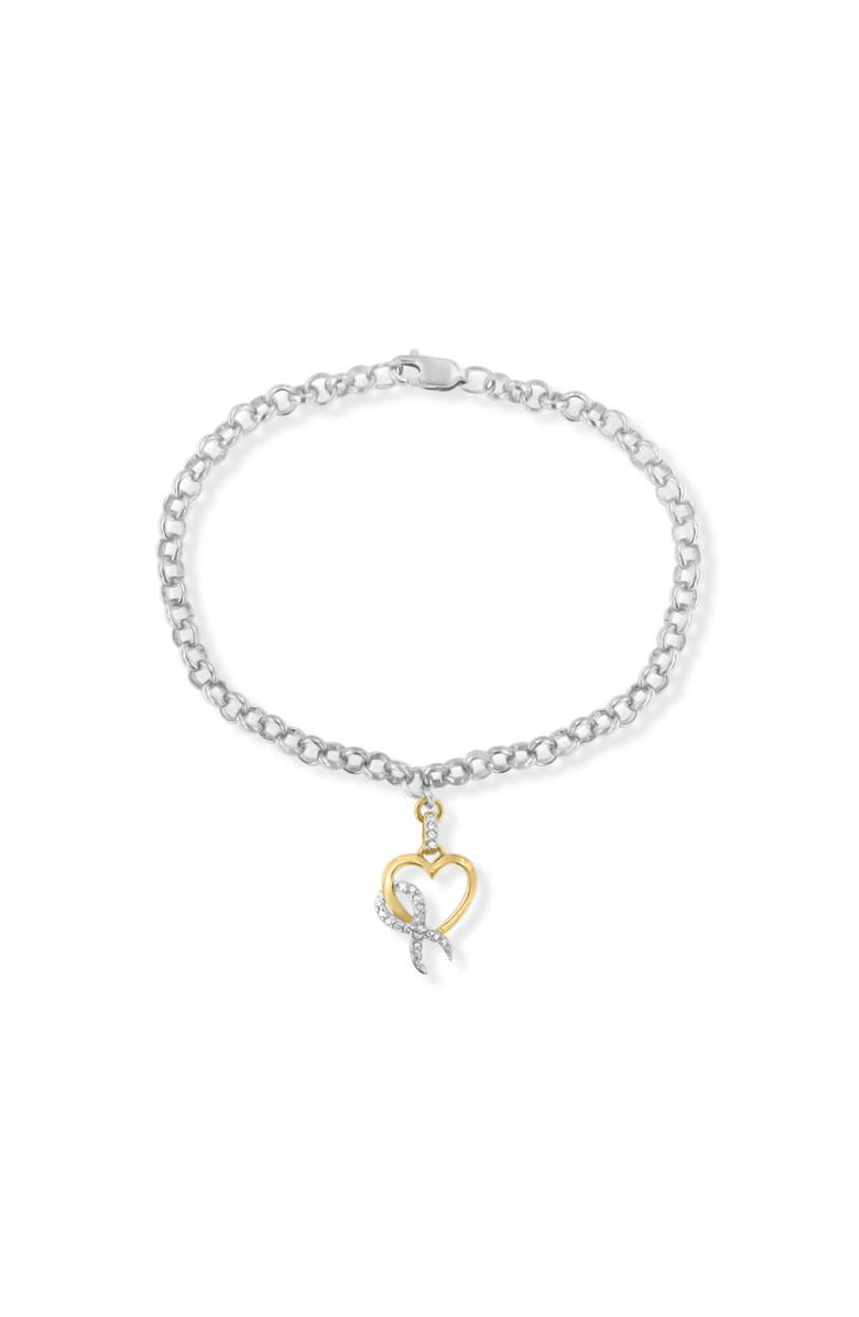 Haus of Brilliance 10K Yellow Gold 1/10 Cttw Diamond Ribbon & Heart Charm on Silver Rolo Bracelet, Main, color, Yellow