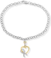 Haus of Brilliance 10K Yellow Gold 1/10 Cttw Diamond Ribbon & Heart Charm on Silver Rolo Bracelet