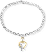 Haus of Brilliance 10K Yellow Gold 1/10 Cttw Diamond Ribbon & Heart Charm on Silver Rolo Bracelet