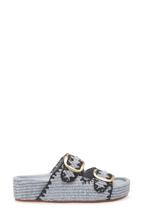 Loeffler Randall Theo Embroidered Raffia Platform Slides In Light Blue/black