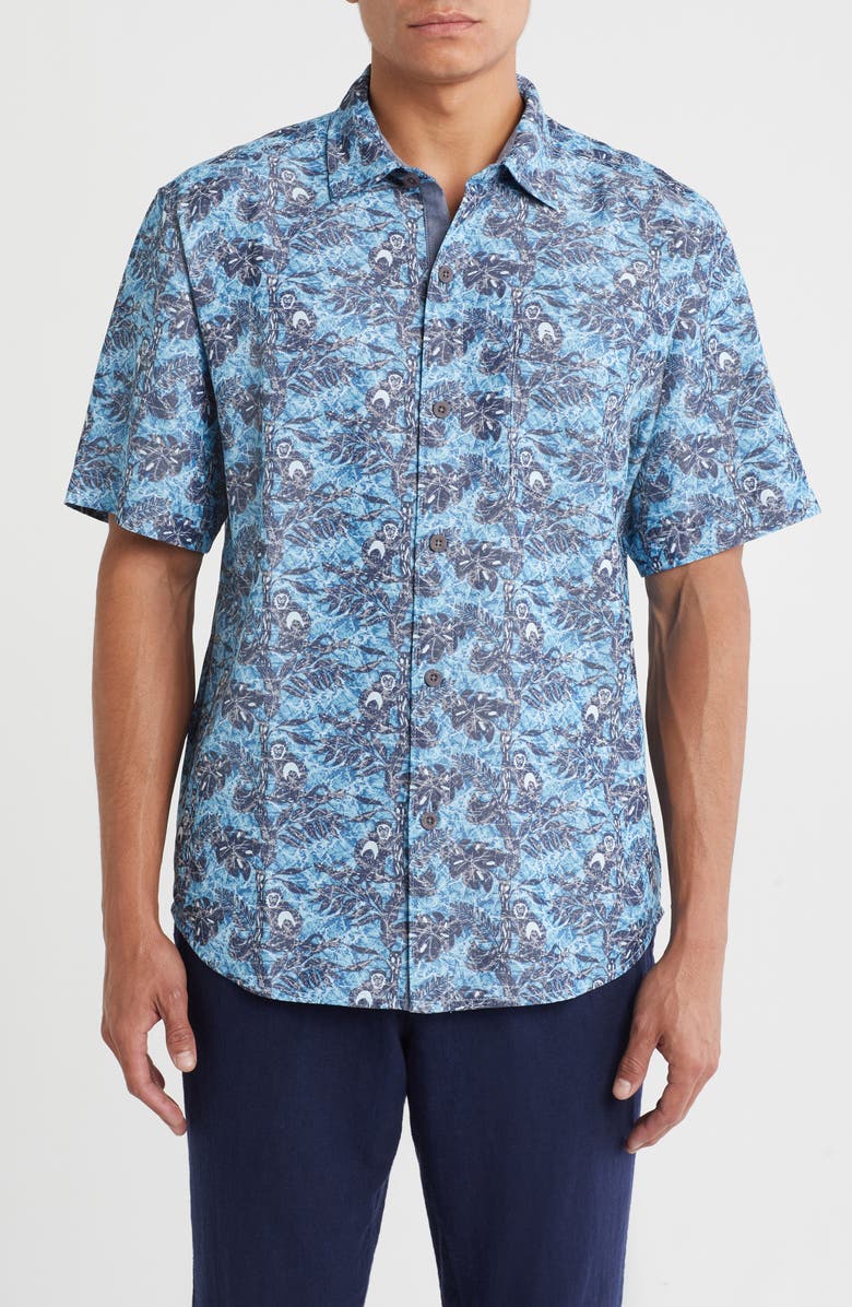 Tommy Bahama Coconut Point Capuchin Vines Short Sleeve Button-Up Shirt, Main, color, Pool Tile