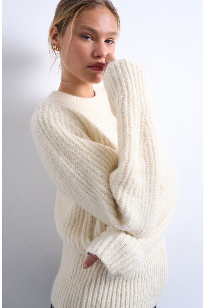 Rib Puff Sleeve Sweater, Alternate, color, IVORY