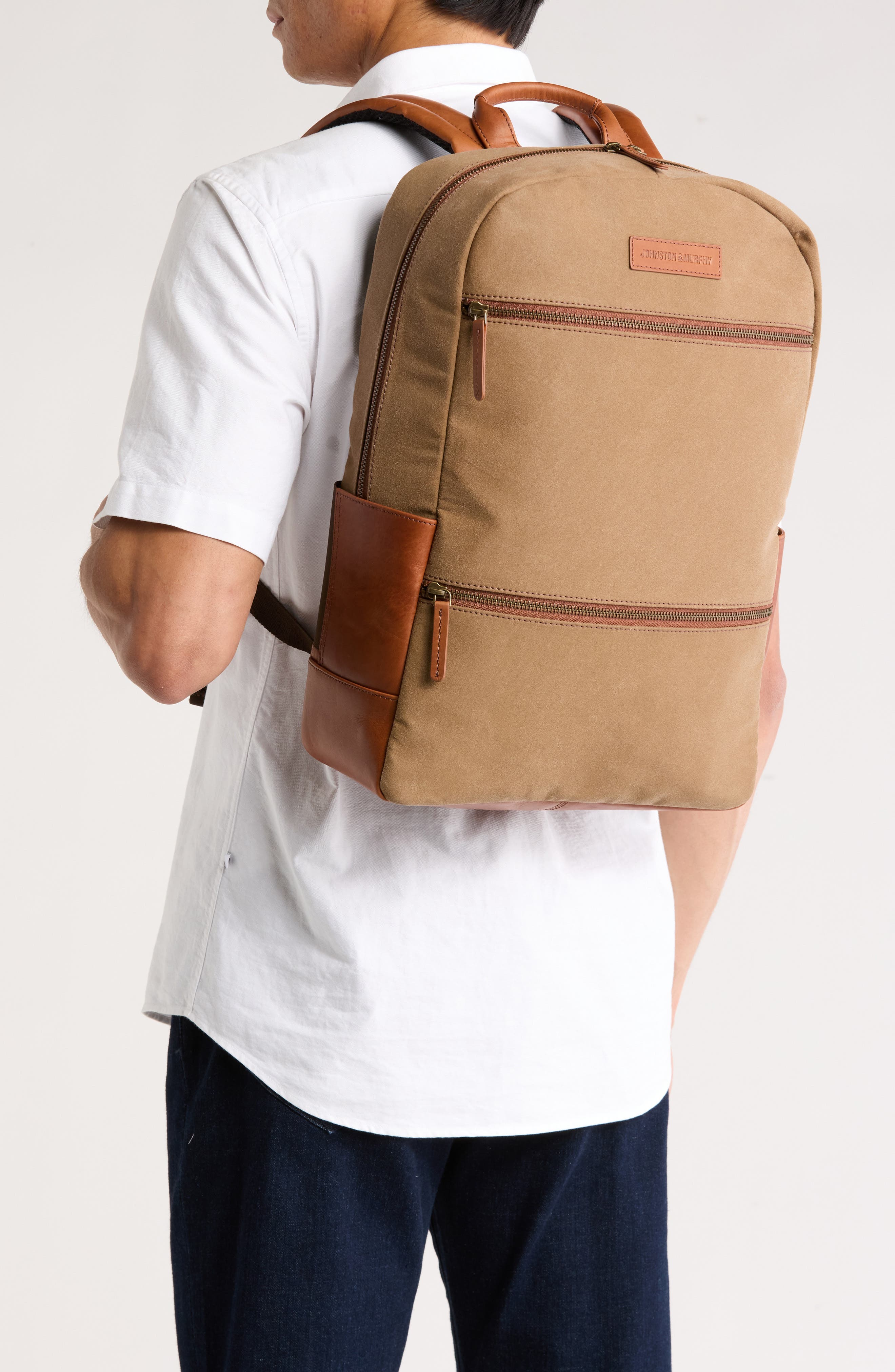 Johnston & Murphy Antique Cotton Canvas & Leather Backpack, Alternate, color, 