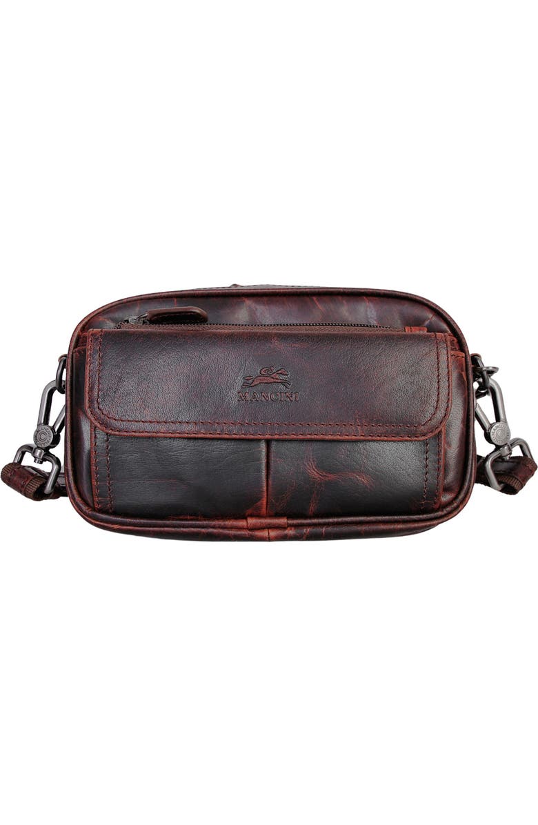 Mancini Buffalo Leather Organizer Crossbody Bag, Main, color, Brown