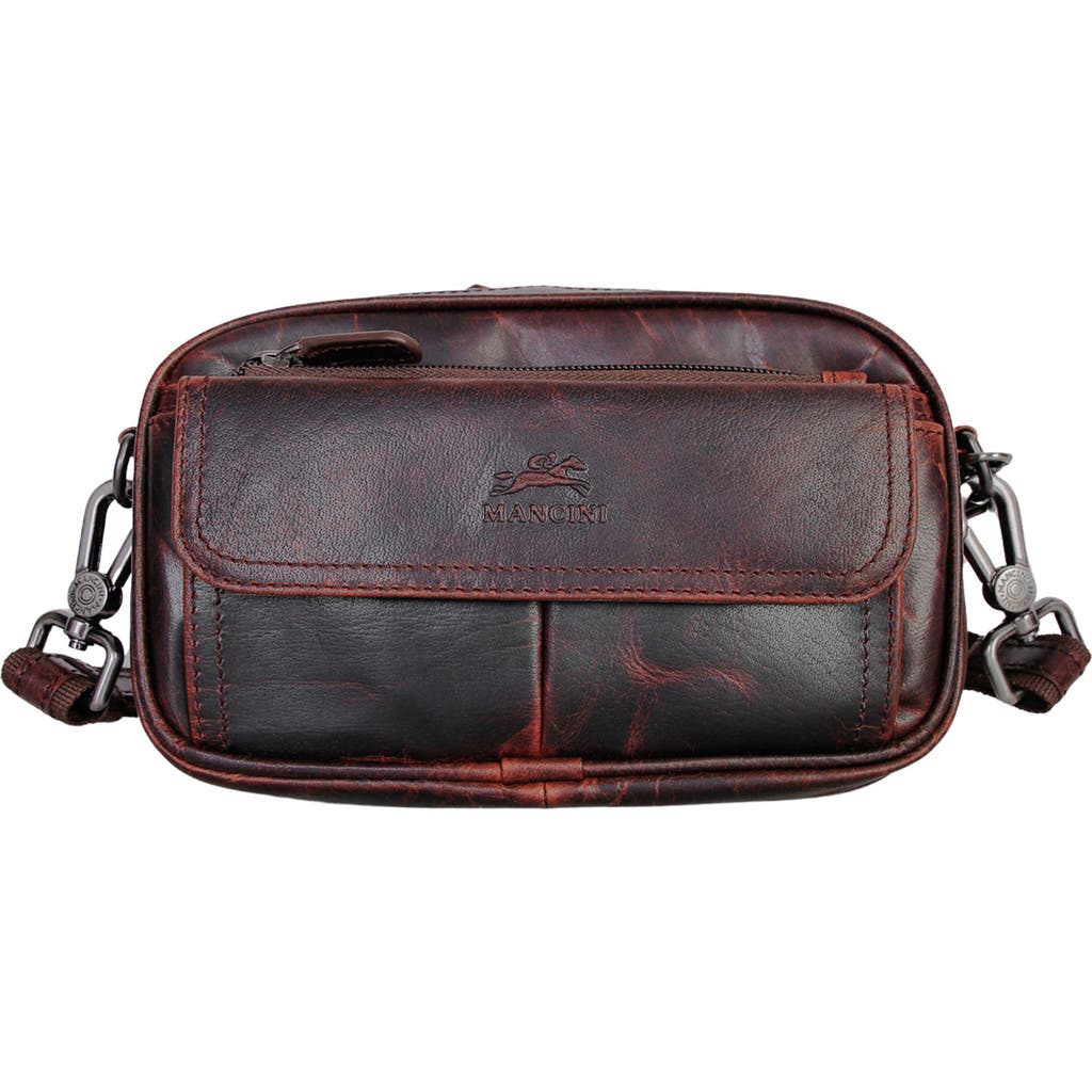Mancini Buffalo Leather Organizer Crossbody Bag In Brown